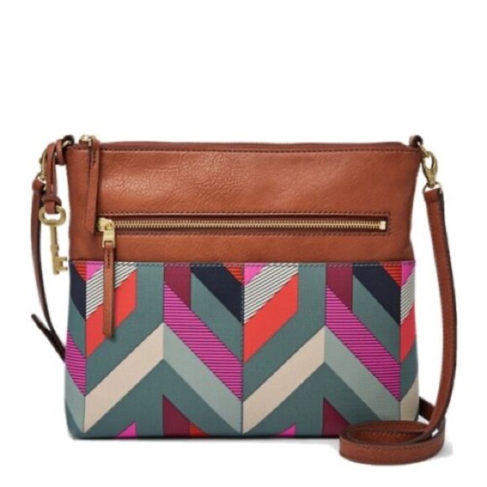Fossil Fiona Chevron Blue Crossbody Bag